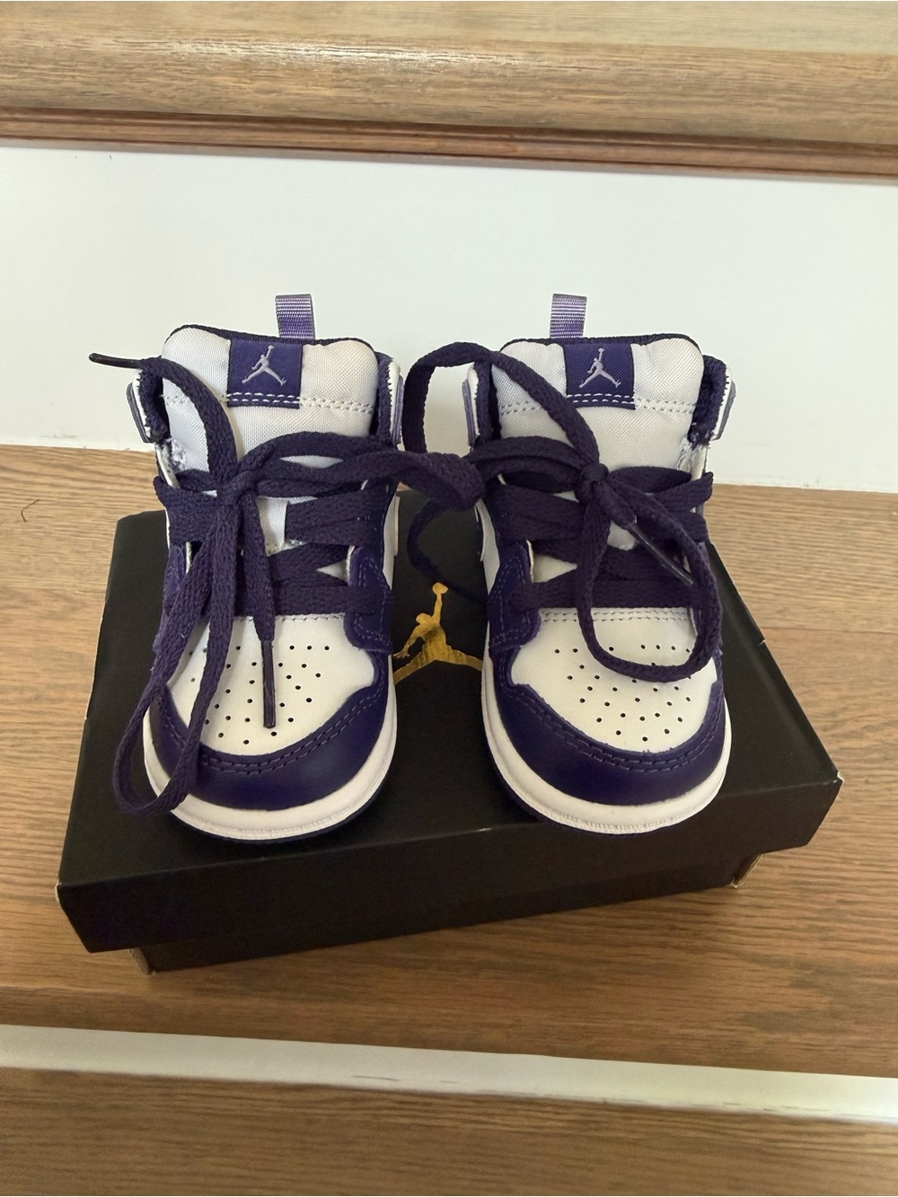 Jordan Baby Purple and White High-Top Sneakers